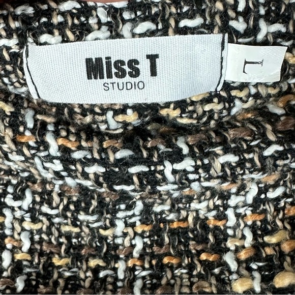 Miss T tan and black tweed plaid mini skirt with fringe hem size L - Picture 3 of 4